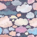 Seamless pattern with abstract cartoon clouds in watercolor style and pattern texture. Royalty Free Stock Photo